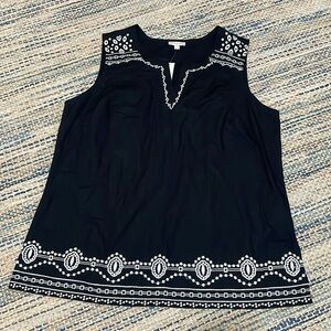 NWT Talbots Embroidered Cotton Split Neck Shell